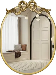 SANY DAYO HOME Wall Hanging 16″ x 12″ Gold Metal Framed Oval Mirror with Decorative Bow, Modern Farmhouse Real Glass Accent Mirror for Vanity, Bathroom, Entryway