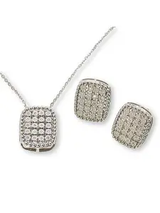 Colleen Lopez Sterling Silver 1/5ctw Diamond Pavé Cushion Jewelry Set
