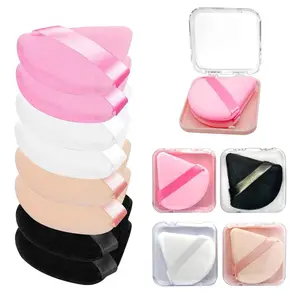 8 Pieces Triangle Powder Puff with 4 Travel Cases, Triangle Makeup Puff, Reusable Velour Makeup Sponge Blending Puff for Loose Powder and Foundation, Beauty Makeup Tools