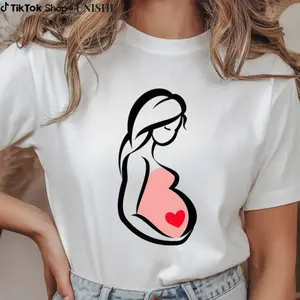 Comfortable Maternity Shirt with Bump Print – Casual Loose Fit, Short Sleeve Design