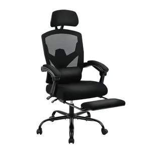 Ergonomic Office Chair with Foot Rest and Adjustable Headrest, High-Back Mesh Rolling Work Swivel Chairs with Wheels, Comfortable Lumbar Support, Comfy Arms for Home, Bedroom, Study, Student