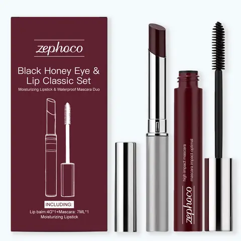 Natural Look Eyes + Lips Cosmetic Set - Defining Brown Mascara, Hydrating Tinted Lip Balm Duo, Lightweight Non-Toxic Gluten-Free Makeup Kit with Moisturizer for Makeup Beginners, Office-Ready Soft Glam, All Skin Types, Color Correction