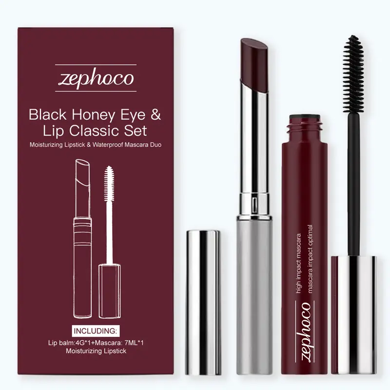 Natural Look Eyes + Lips Cosmetic Set - Defining Brown Mascara, Hydrating Tinted Lip Balm Duo, Lightweight Non-Toxic Gluten-Free Makeup Kit with Moisturizer for Makeup Beginners, Office-Ready Soft Glam, All Skin Types, Color Correction