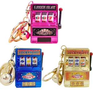 Mini Slot Machine Toy Mini Lucky Slot Machine Keychain Bank for Creative Festival Birthday Cake Decor Casino Las Vegas Night Theme Party Decorations