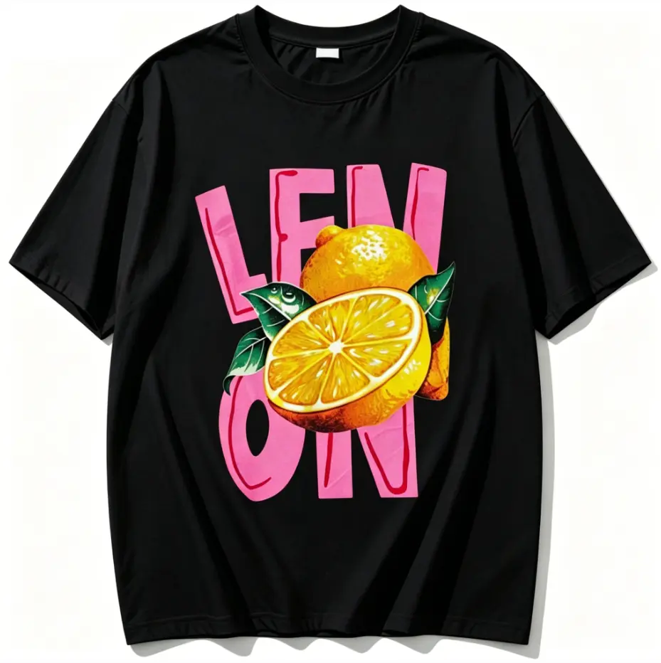 Women's Bright Yellow Lemon Slice Blush Pink Text Graphic Soft Cotton T-Shirt - Trendy Summer Casual Womenswear Top