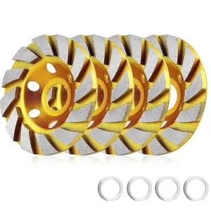 4 Inch Concrete Stone Ceramic Turbo  Grinding Cup Wheel,12 Segs Heavy Duty Angle  Wheels for Angle (4 Pieces)