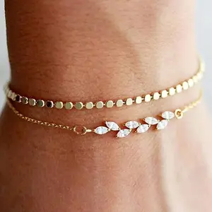 DEARMAY Jewelry Sets for Women Trendy 14K gold plated dot connection with leaf zircon/Paper clip connection with round bright shining pearl/Silver shiny rope head bracelet fashion elegant bright luxury Perfect weeding JewelryGifts for Her pretty necklaces