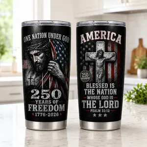 One Nation Under God 250 Years Of Freedom Tumbler, Christian Patriotic Travel Mug, Jesus Faith Family Freedom Gift, America Cup
