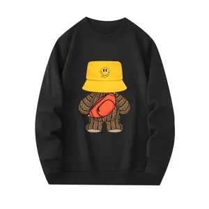 Cute Cartoon Print Men's Crew Neck 100% Polyester Long Sleeve Casual Comfortable Sweatshirt for Autumn & Winter Regular Fit Machine Washable