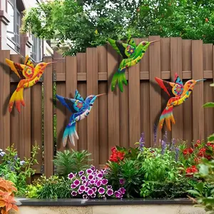 4pcs Vibrant Metal Hummingbird Wall Art Decor, Indoor Outdoor Decoration, Balcony Patio Fence Wedding Party Home Decor, Gift for Bird Lovers, Garden Sculptures Statues