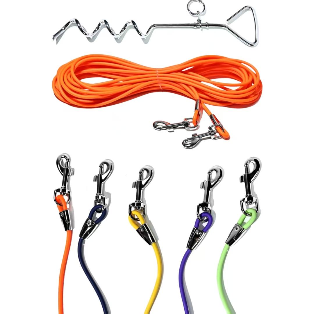 Dog Tie Out Cable and Stake for Yard and Camping, Heavy Duty Stakes and Lead for Large Dogs up to 125lbs, Dog Scew and Tether for Outside