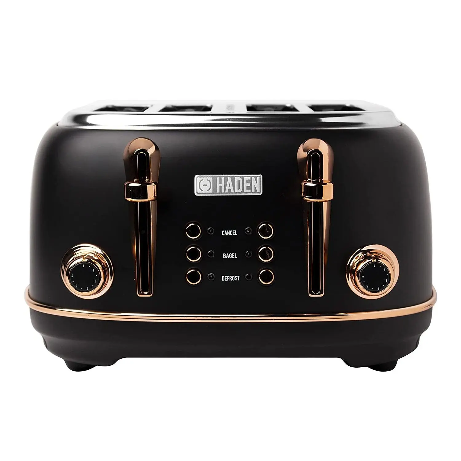 Haden Heritage 4 Slice Wide Slot Stainless Steel Toaster with Tray, Black/Copper Haden Heritage 4 Slice Wide Slot Stainless Steel Toaster with Tray, Black/Copper