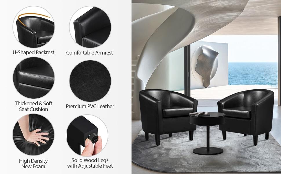 Yaheetech Faux Leather Club Chair Accent Arm Chair Artificial Leather Barrel Chair Contemporary Style for Living Room Bedroom Reception Room