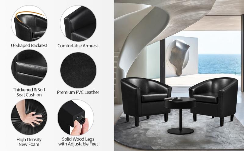 Yaheetech Faux Leather Club Chair Accent Arm Chair Artificial Leather Barrel Chair Contemporary Style for Living Room Bedroom Reception Room