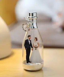 Custom Photo Bottle with Acrylic Standee & Tag, Personalized Mini Bottle Keepsake, Photo Display Gift for Pet Couple Family