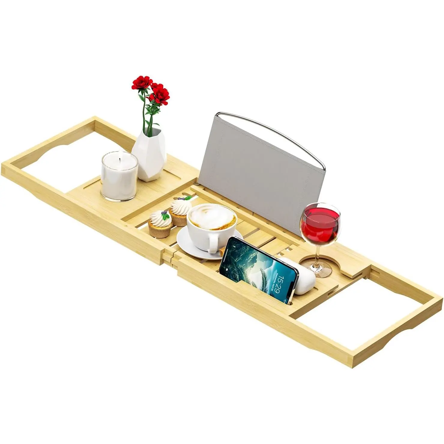 Bathtub Tray Caddy - Bath Tray - Bath Tub Table Tray Caddy - Bamboo Bath Tray for Tub