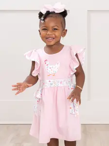 Country Chicken Blossoms Embroidered Ruffle Dress