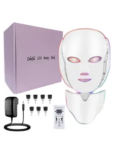 Colorful LED Beauty Mask - Seven-Color Facial Care with Multi-Wave Therapy for Face & Neck - Perfect Gift for Valentine's Day & Festivals - US Type Facial and Neck Spa Skin Care Instrument Light Therapy Face Mask Red Blue