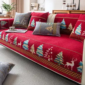 Boho Jacquard Chenille Couch Covers - Non-Slip, Pet Friendly, Machine Washable, One-Piece Universal Fit Couch Protector Sofa Slipcover with Festive Christmas Tree Design for Living Room, Bedroom, Office Home Decor - Fits Armchair to Sectional Sofas