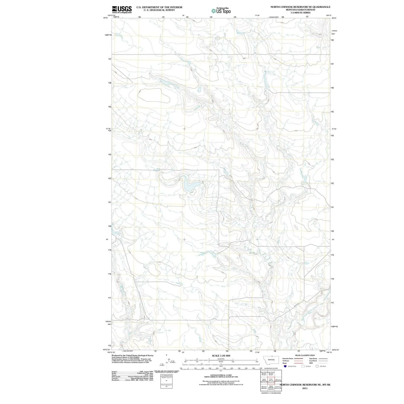 North Chinook Reservoir NE Montana USGS Topographic Quadrangle Map, 2011, 1:24000