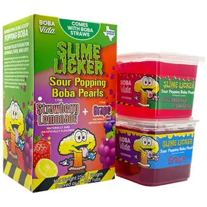 Slime Licker by BobaVida Strawberry Lemonade & Grape Sour Popping Boba Pearls | No Corn Syrup Fruit Boba Pearls | Popping Boba For Drinks & Desserts | Includes Straws | 2 flavors each (2 Tubs)