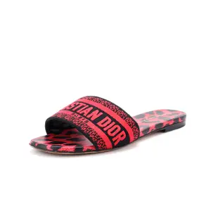 Pre-owned Christian Dior Women's Dway Flat Sandals Embroidered Canvas by Rebag