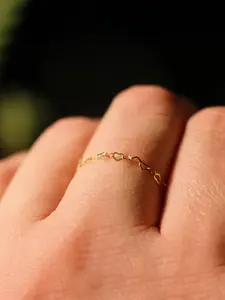 14k Heart Chain Ring, Elegant Link Design, Waterproof, Meaningful Gift for Girlfriend, Handmade Jewelry Accessory, Dainty Ring