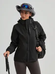 Women's Solid Color Spring Summer Windproof Waterproof Jacket, Lightweight Long Sleeve Outdoor Sports Coat, Casual Running Hiking Outerwear