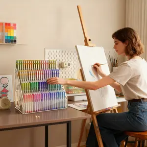 Large Capacity Acrylic Pen & Paintbrush Organizer - Multi-Compartment Storage Rack for Office & Art Supplies