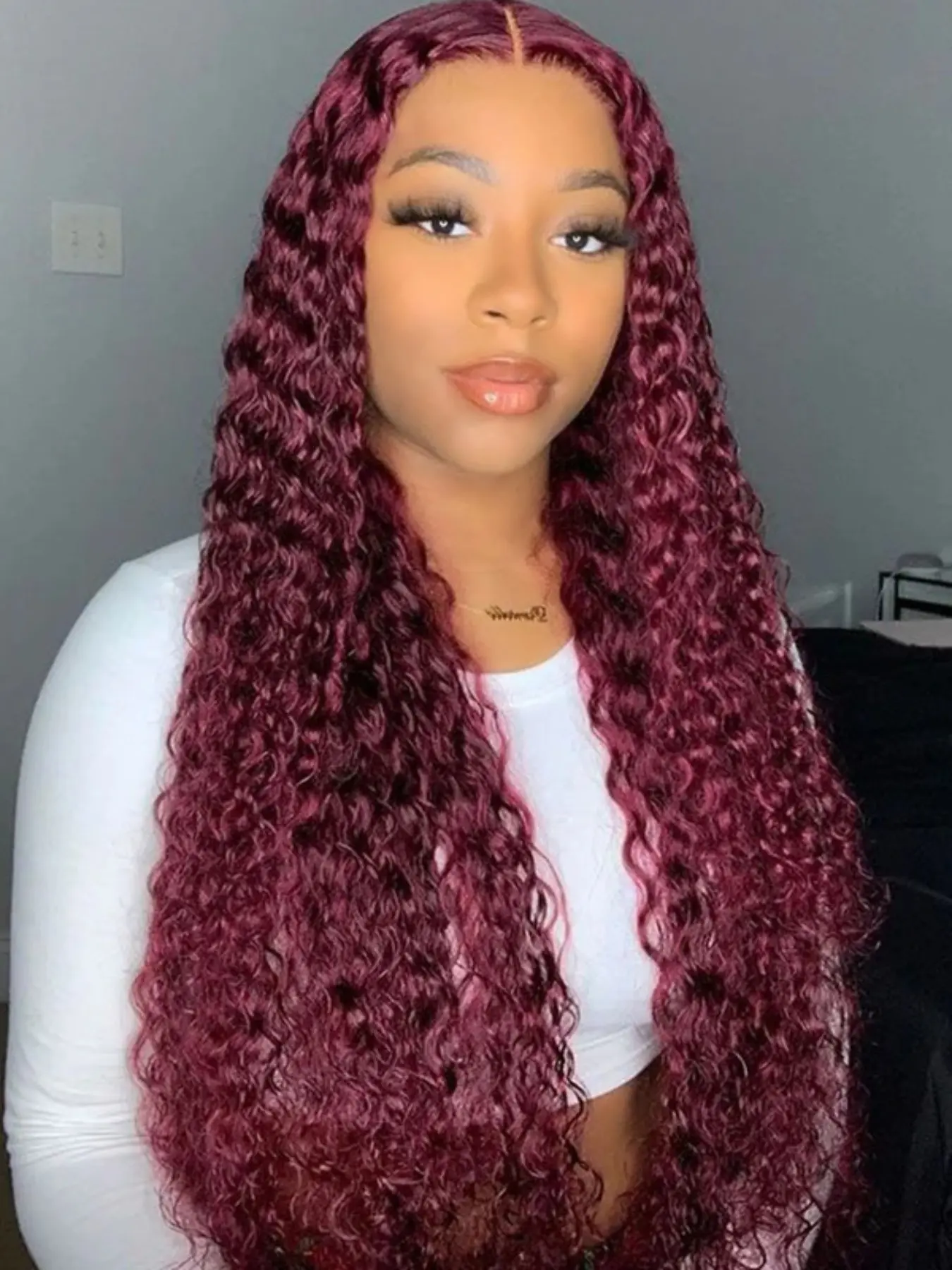 32 Inch Burgundy Long Deep Wave Wig, No Glue Heat Resistant Synthetic Lace Front Wig, Natural Look for Women Curly Wig, Synthetic Wigs, Deep Wavy Wigs, Natural Looking Wig