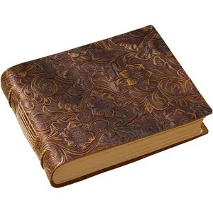 Embossed Sketchbook, Handcrafted Crazy Horse Leather Cover Journal Writing Notebook, Drawing Journal Diary for Men & Women Travelers, Artists, 400  Pages Brown 5.5 x 7.5 in