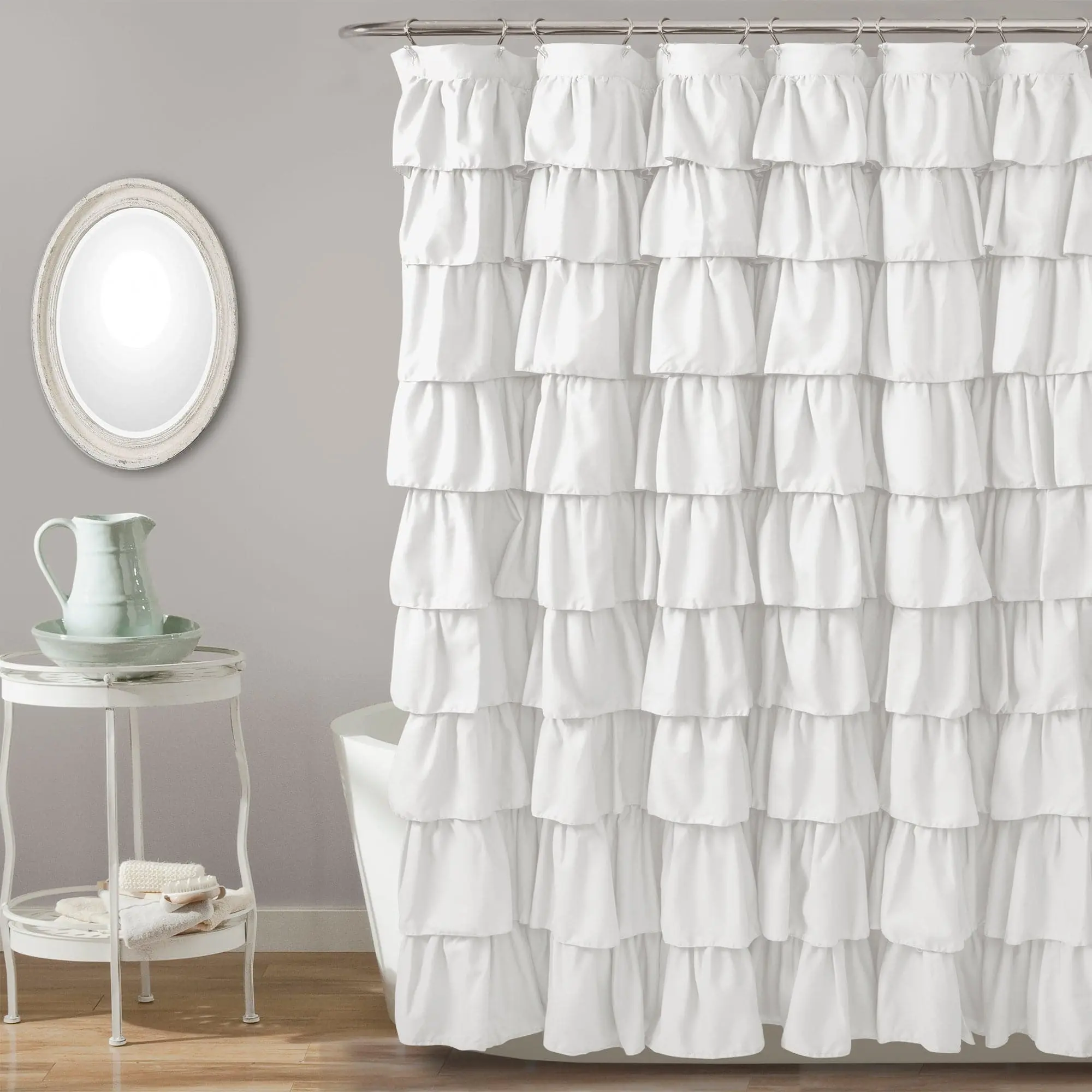 Lush Decor Ruffle Shower Curtain - Shabby Chic, Nature-Inspired Home Decor Shower Curtains, Soft Fabric Feels Gentle on Skin, Creates Soothing Ambiance for Bathrooms
