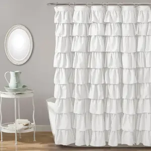 Lush Decor Ruffle Shower Curtain - Ruffled Design, Soft Fabric, Ideal for Bathing, Nature-Inspired Style