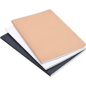 Set of 3 A5 Dotted Notebook/Travel Journal - 5.5 x 8.25 Dot Grid Paper for Bullet Notes Journaling, Total 120 Sheets/240 Pages, Black/White/Kraft Brown Cover