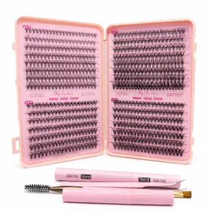 Natural Look Eyelash Extensions Kit, DIY Eyelash Extensions, Cosmetic False Lashes, 144pcs/box 10-16mm Mixed Length Individual False Eyelashes with Tools, Eye Makeup Enhancement Tool for Women & Girls, Eyelash Falsies