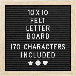 Felt Letter Board - 10x10”, Black - 170 Letters, Numbers & Emojis for Celebrations & Announcements - Customizable Message Letterboard w/Wooden Frame for Home Decor & Office Use - by Yes4Quality