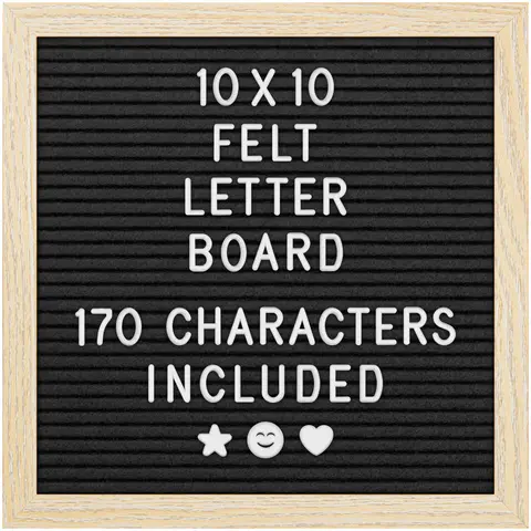 Yes4Quality 10 x 10 inches Black Felt Letter Board with Wooden Frame, 170 Characters-Letters-Numbers-Emojis, Home Decor Plaques for Birthday Gifts & Office Use, Ideal House Decor Gifts