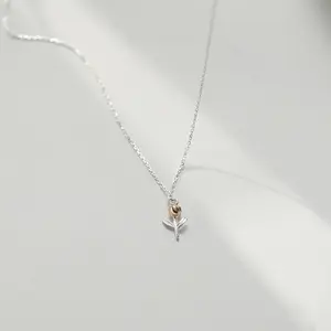 Silver Plated Tulip Flower Necklace, Plant Necklace, Girl's Necklace, Gift for Her, Birthday Gift