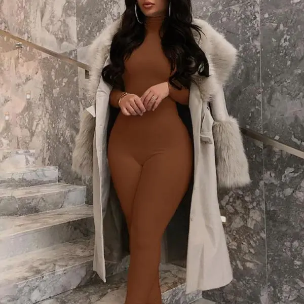 Women's Plain Turtleneck Body Sculpting Jumpsuit, Stretchy Jumpsuit Womenswear, Matching Workout Sport One Piece Bodycon Jumpsuit(gift)