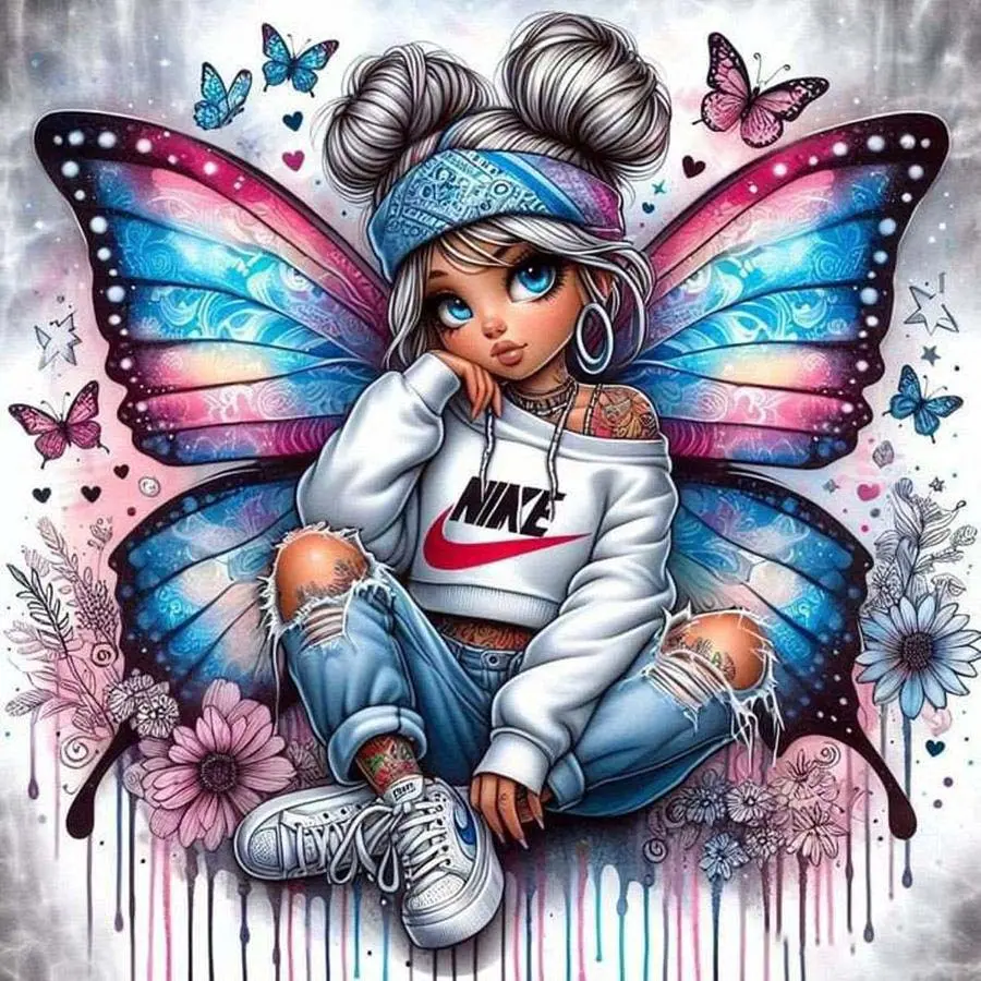 1 set of DIY diamond painting kit, 5D diamond art set, DIY decoration wings, girl, butterfly mosaic, diamond art, DIY art home decoration, Handicraft
