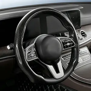 5D Laser Carbon Fiber Non-Slip Car Steering Wheel Cover, Universal Anti-Scratch Grip Protector, Black & White Optional for Car SUV Truck