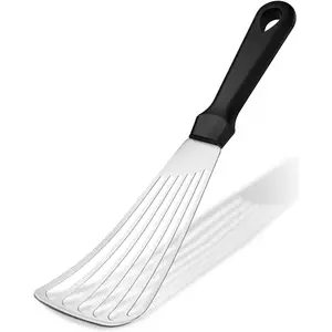 Fish Spatula 18/8 Stainless Steel, Thin Long Flexible 12.5-in Metal Spatula Fish Turner Brushed Kitchen Utensil for Outdoor Grilling Daily Barbeque, Dishwasher Safe