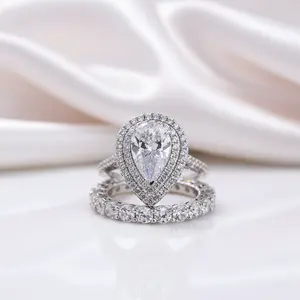 Eternity Double Halo Pear Cut Wedding Set