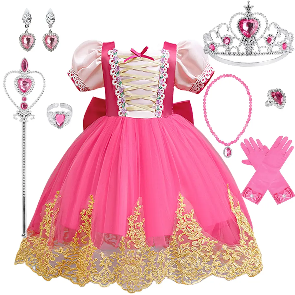 Dress + all accessories) Girls Sleeping Beauty role play first birthday  dress purple performance costume princess tulle skirt anniversary gift -  TikTok Shop