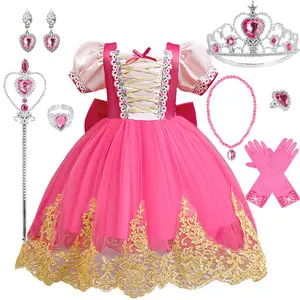 (Dress + all accessories) Girls Sleeping Beauty role play first birthday dress purple performance costume princess tulle skirt anniversary gift