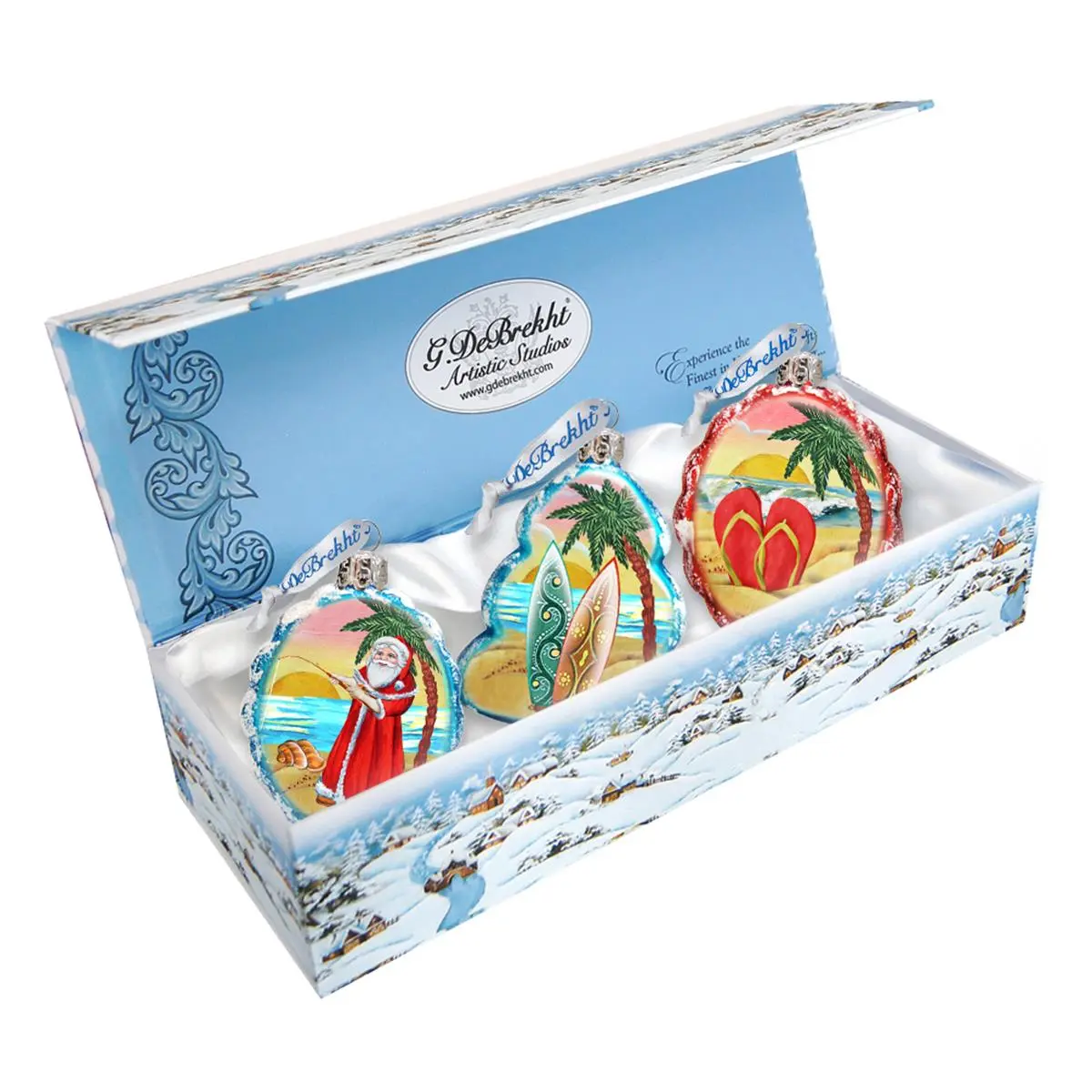 G.DeBrekht 770130S3 Christmas in July Glass Ornaments - 3-Piece Set, Festive Home Decoration Gifts for Holiday Celebrations