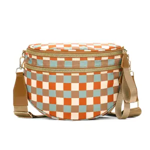 CN6030 Checkered Crossbody Bag Nylon Bum Bags for Women Spacious Handbags Purse Fanny Packs with Shoulder Strap TikTokShopHolidayHaul