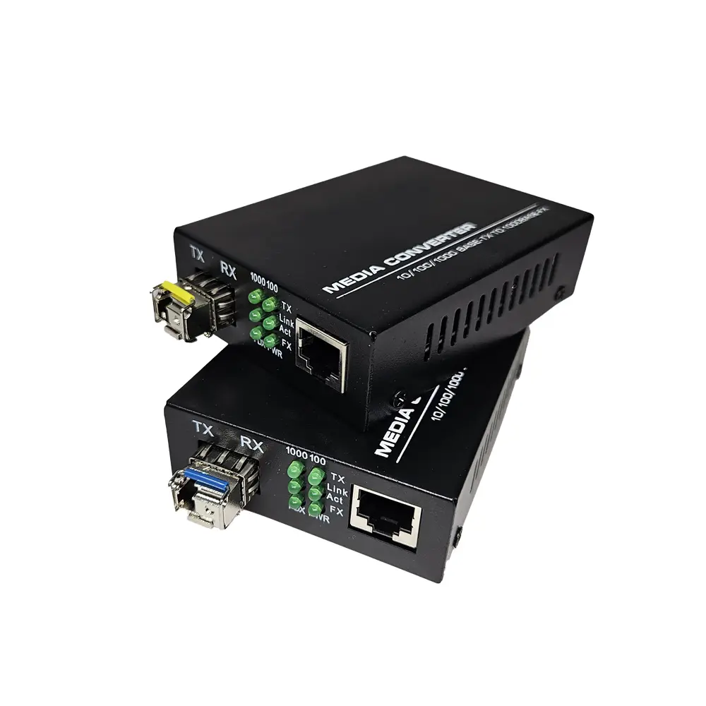 Gigabit SFP Fiber Optic Media Converter Kit with Matched Pair of LC BIDI SFP Modules, Open Slot, UK Plug, 2 x DC Power Adapters for Reliability of Fiber, Upgrade or Swap Modules Needs