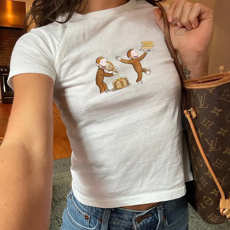 [Sale Up To 50%] Curious George Graphic Shirt - Kids Y2K Cartoon Shirt, Nostalgic Cartoon Baby Tee, 90s Style Cartoon Tee, Cute Monkey Pancake Shirt