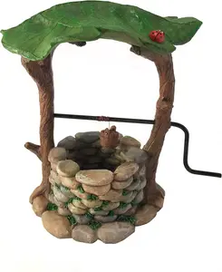 GlitZGlam Miniature Wishing Well with Movable Handle and Water Bucket for Garden Gnomes and Fairies - Fairy Garden Accessory